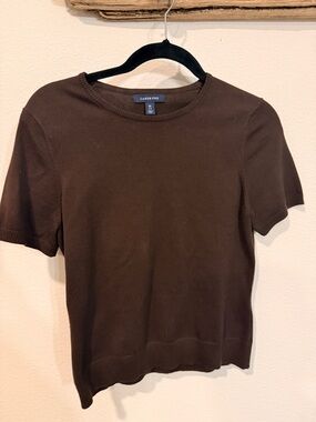 Lands' End Brown Short Sleeve Crewneck Knit Top